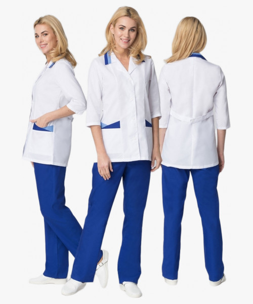 Женский костюм Лазурь (ткань ТиСи), белый/васильковый