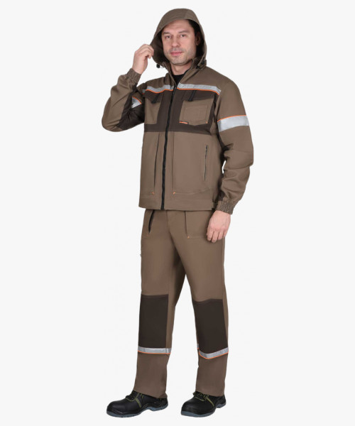 Костюм СИРИУС-РОДОС куртка, брюки, светло-коричневый с темно-коричневым