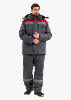 Костюм зимний Факел-Труженик-Ультра-1 СОП (тк.Смесовая,210) брюки, т.серый/красный
