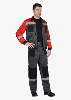 Костюм СИРИУС-ЛИГОР-2 куртка короткая, брюки, темно-серый с красным и черным, СОП