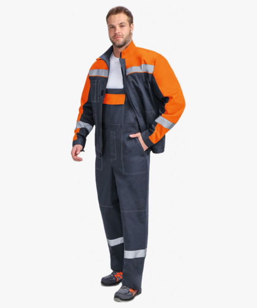 Костюм Бриготек-2 СОП (тк. Смесовая, 260) полукомбинезон, т.серый/оранжевый