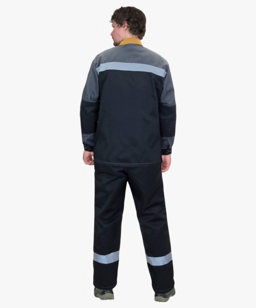 Костюм СИРИУС-ПРОФИЛЬ куртка, брюки, черный с темно-серым с горчичной отделкой и СОП