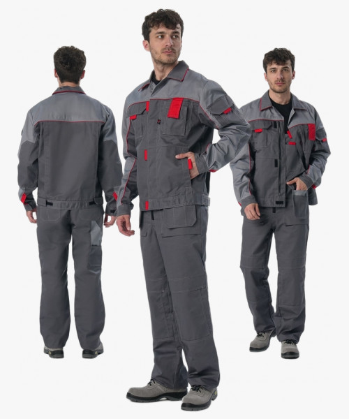 Костюм Драга-2 (тк.Смесовая МВО,240) п/к, т.серый/св.серый/красный