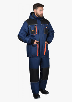 Костюм СИРИУС-МАНХЕТТЕН-М зимний, куртка дл, брюки, тёмно-синий с черным и кирпичной отделкой