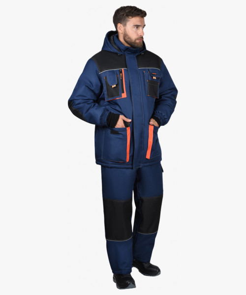 Костюм СИРИУС-МАНХЕТТЕН-М зимний, куртка дл, брюки, тёмно-синий с черным и кирпичной отделкой