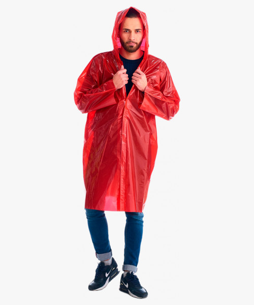 Плащ-дождевик СИРИУС-ЛЮКС на липучке ПВД 80 мкр. пропаянные швы, красный