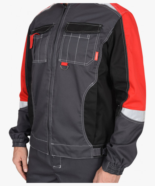 Куртка СИРИУС-ФАВОРИТ-МЕГА серая с красным, черным и СОП