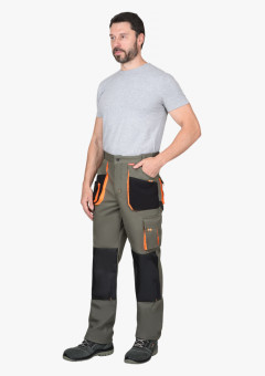 Брюки СИРИУС-МАНХЕТТЕН оливковый с оранжевым и чер. тк. мех. стрейч пл 260 г/кв.м