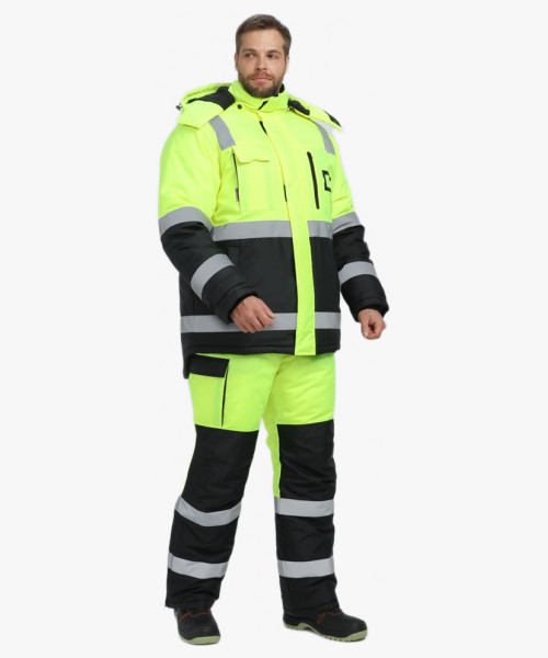 Костюм зимний сигнальный ProfLineSpecialist (тк.Оксфорд PU) брюки, желтый/черный