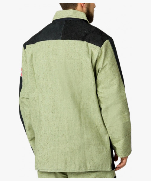 Костюм сварщика комбинированный 2 кл.защиты (тк. Брезент, 550 г/м2, Спилок S=2, 3), чёрный, бежевый (А5)