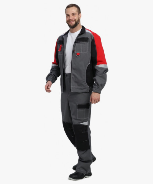 Костюм Вектрон-1 (тк.Смесовая МВО,240) брюки, серый/черный/красный