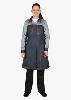 Халат СИРИУС-ИРИНА женский, тёмно-серый со светло-серым и красным кантом