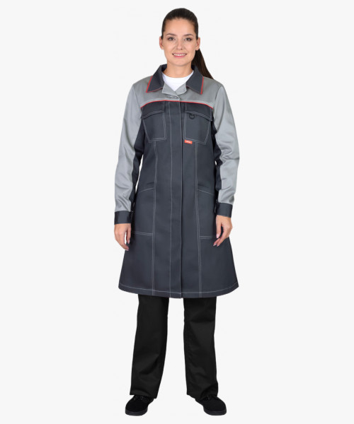 Халат СИРИУС-ИРИНА женский, тёмно-серый со светло-серым и красным кантом