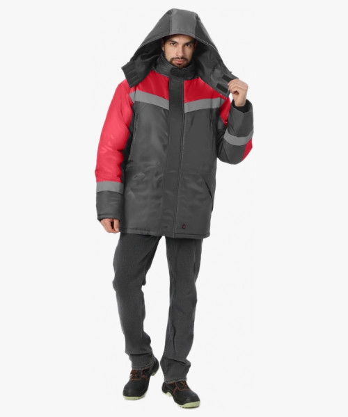 Куртка зимняя Лигор СОП (тк.OxLine,90), т.серый/красный