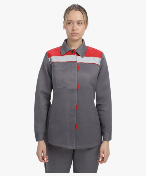 Костюм женский Весна-1 СОП NEW (тк.Смесовая,210) брюки, т.серый/красный