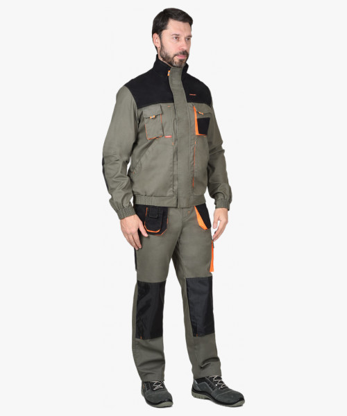 Куртка СИРИУС-МАНХЕТТЕН оливковый с оранжевым и чер. тк. мех. стрейч пл 260 г/кв.м
