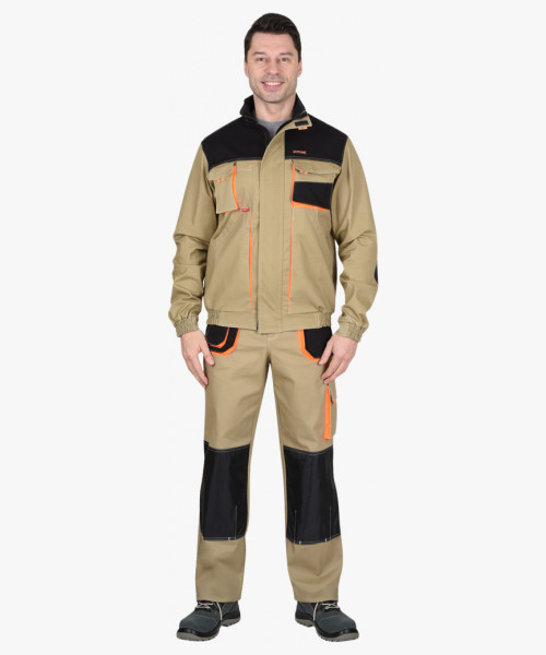 Куртка СИРИУС-МАНХЕТТЕН песочный с оранж. и черным тк. мех. стрейч пл. 250г/кв.м