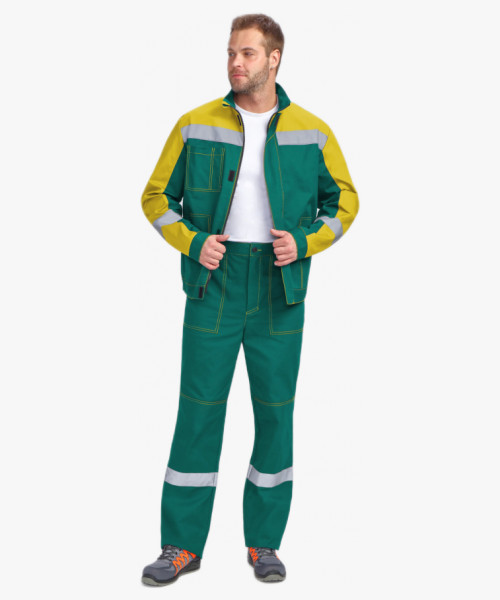 Костюм Бриготек-1 СОП (тк.Смесовая,260) брюки, зеленый/желтый