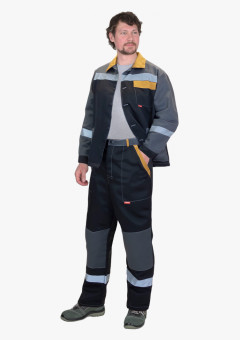 Костюм СИРИУС-ПРОФИЛЬ куртка, брюки, черный с темно-серым с горчичной отделкой и СОП