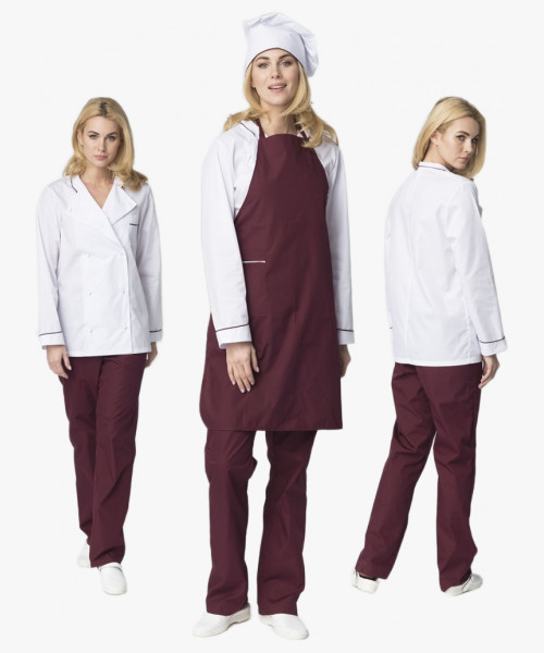 Костюм женский повара Гурман (тк.ТиСи), белый/бордовый