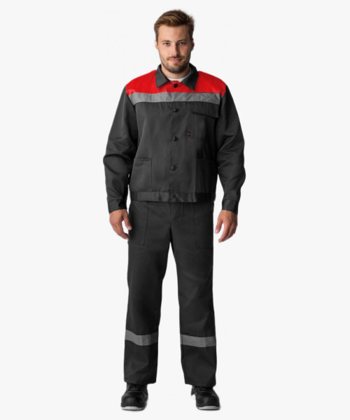 Костюм Труженик-2 СОП (тк.Смесовая,210) п/к, т.серый/красный