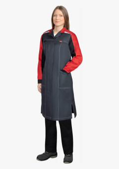 Халат СИРИУС-ФАВОРИТ-МЕГА женский, тёмно-серый с черным и красной отделкой