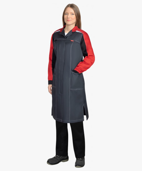 Халат СИРИУС-ФАВОРИТ-МЕГА женский, тёмно-серый с черным и красной отделкой