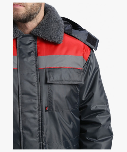 Куртка зимняя для бригадира NEW (тк.Оксфорд), т.серый/красный