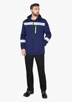 Куртка мужская СИРИУС-АЗОВ синяя с СОП и лимонным кантом, софтшелл, пл 350 г/кв.м