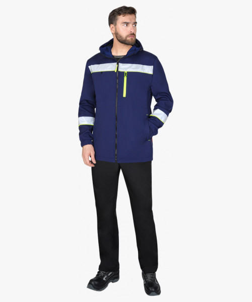 Куртка мужская СИРИУС-АЗОВ синяя с СОП и лимонным кантом, софтшелл, пл 350 г/кв.м