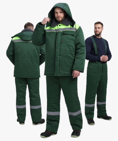 Костюм зимний Труженик-Ультра-1 СОП (тк.Смесовая,210) брюки, т.зеленый/лимонный