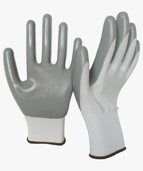 Перчатки нейлоновые с нитриловым покрытием, бело-серые