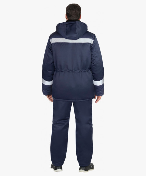 Куртка СИРИУС-БРИГАДИР зимняя, мех. ворот, капюшон, тёмно-синяя с СОП (утеплитель 600 гр)