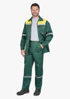Костюм СИРИУС-МЕХАНИК куртка, брюки зелёный с жёлтым и СОП