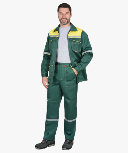 Костюм СИРИУС-МЕХАНИК куртка, брюки зелёный с жёлтым и СОП