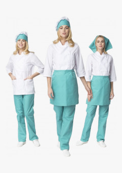 Костюм женский повара Шеф (тк.ТиСи), белый/бирюзовый