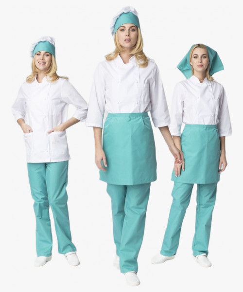 Костюм женский повара Шеф (тк.ТиСи), белый/бирюзовый
