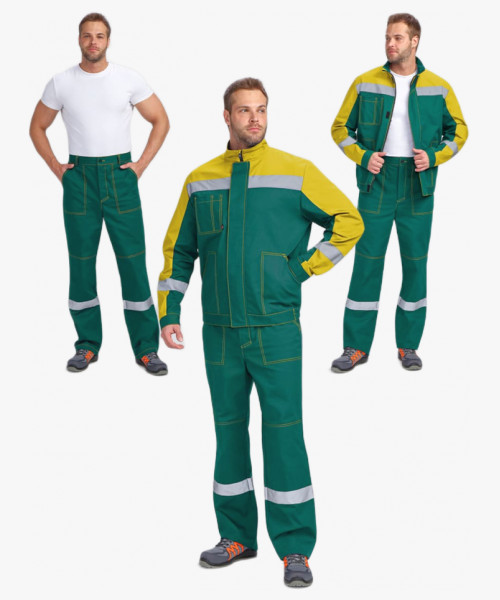 Костюм Бриготек-1 СОП (тк.Смесовая,260) брюки, зеленый/желтый