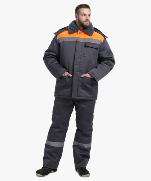 Костюм зимний Труженик-Ультра СОП (тк.Смесовая,210) брюки, т.серый/оранжевый