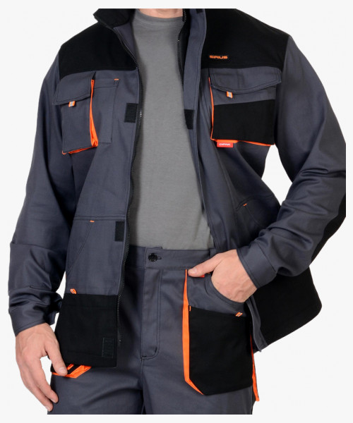 Костюм СИРИУС-МАНХЕТТЕН куртка дл., брюки т.серый с оранж. и черным тк. стрейч пл. 250 г/кв.м