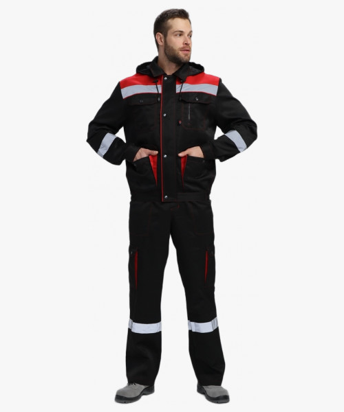 Костюм Нейч-2 СОП с капюшоном (тк.Смесовая,210) п/к, черный/красный