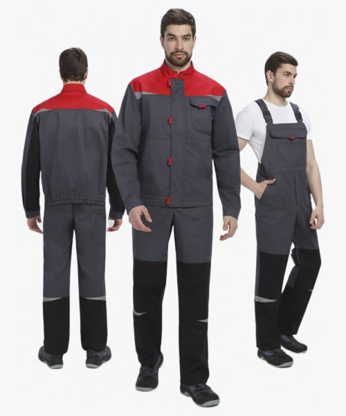 Костюм Строй-2 CH МВО (тк.Смесовая,280) п/к, т.серый/красный/черный