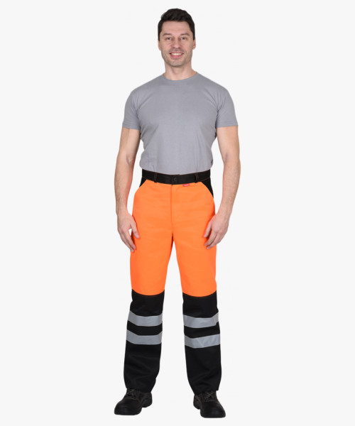 Костюм мужской летний СИРИУС-МАГИСТРАЛЬ-ЛЮКС куртка кор. с бейджем, брюки, оранжевый с чёрным и СОП