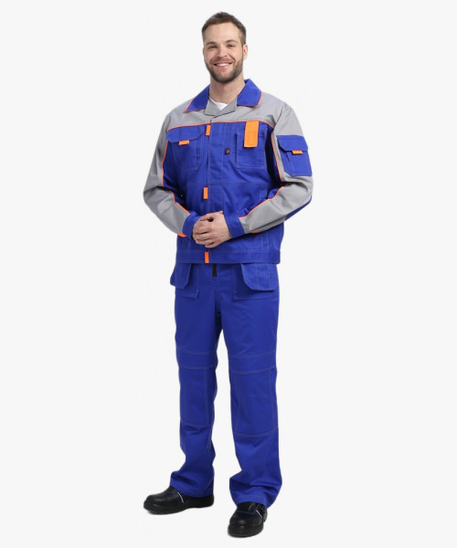 Костюм Драга-2 (тк.Смесовая МВО,240) п/к, васильковый/св.серый/оранжевый