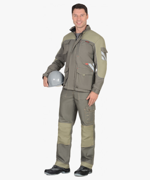 Костюм СИРИУС-ВЕСТ-ВОРК куртка дл., брюки т.оливковый со св.оливковым пл. 275 г/кв.м