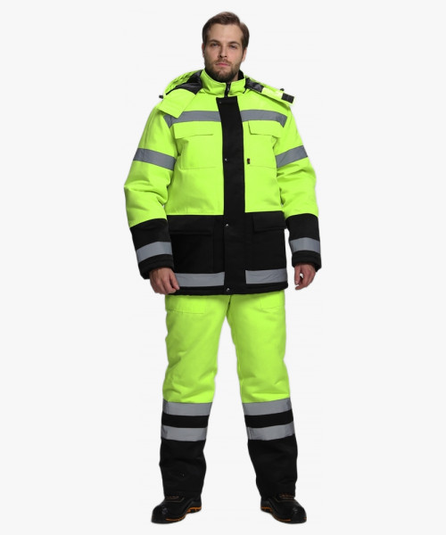 Костюм зимний для дорожника Ультра (тк.Смесовая,210) п/к, лимонный/черный