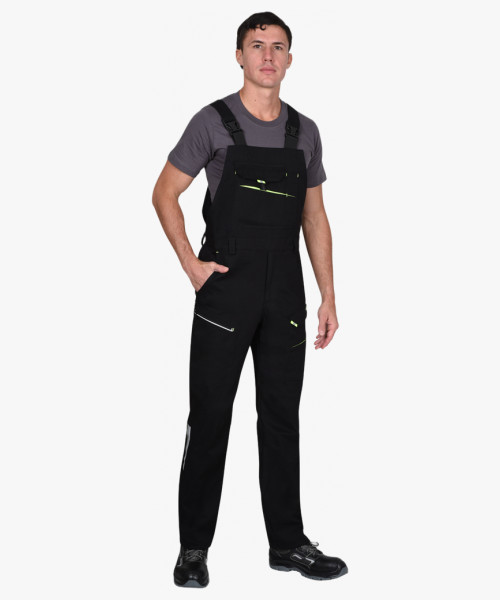 Полукомбинезон мужской летний СИРИУС-ДЕКСТЕР черный с лимонной отделкой, тк. стрейч с ВО