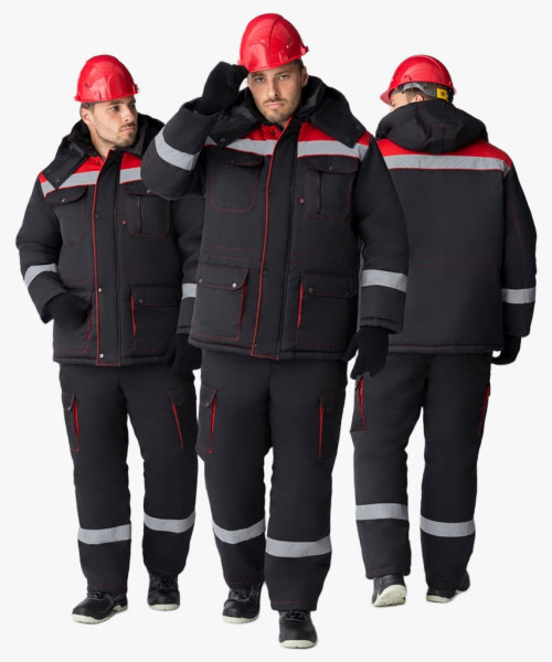 Костюм зимний Титан (Смесовая, 210) п/к, черный/красный