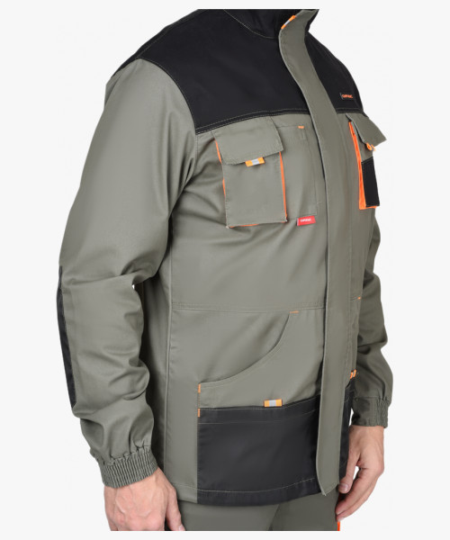 Костюм СИРИУС-МАНХЕТТЕН куртка дл., п/к олив. с оранж. и чер. тк. мех. стрейч 260 г/кв.м