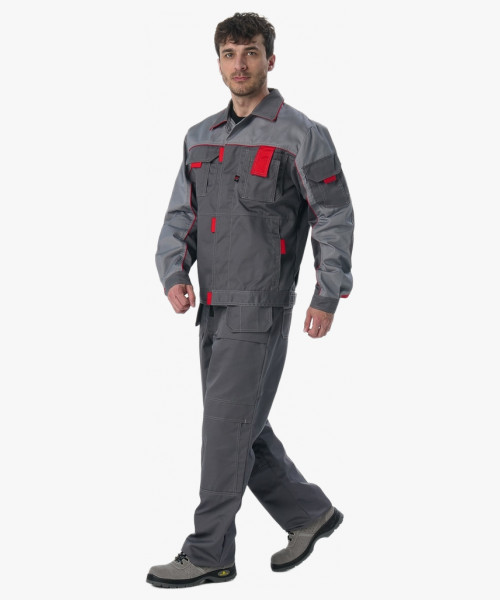 Костюм Союз-Профессионал-2 (тк.Балтекс,240) п/к, т.серый/св.серый/красный